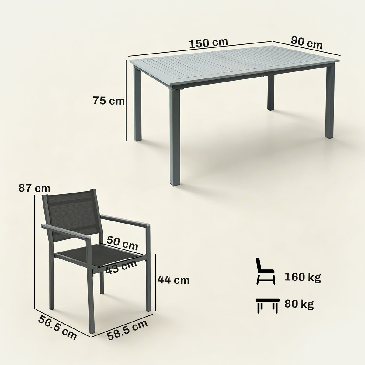 Outsunny Garden Dining Set with Acacia Wood Table Top, Outdoor Table and Stackable Chairs Set for 6 with Texteline Seat, Grey