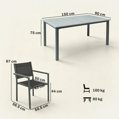 Outsunny Garden Dining Set with Acacia Wood Table Top, Outdoor Table and Stackable Chairs Set for 6 with Texteline Seat, Grey