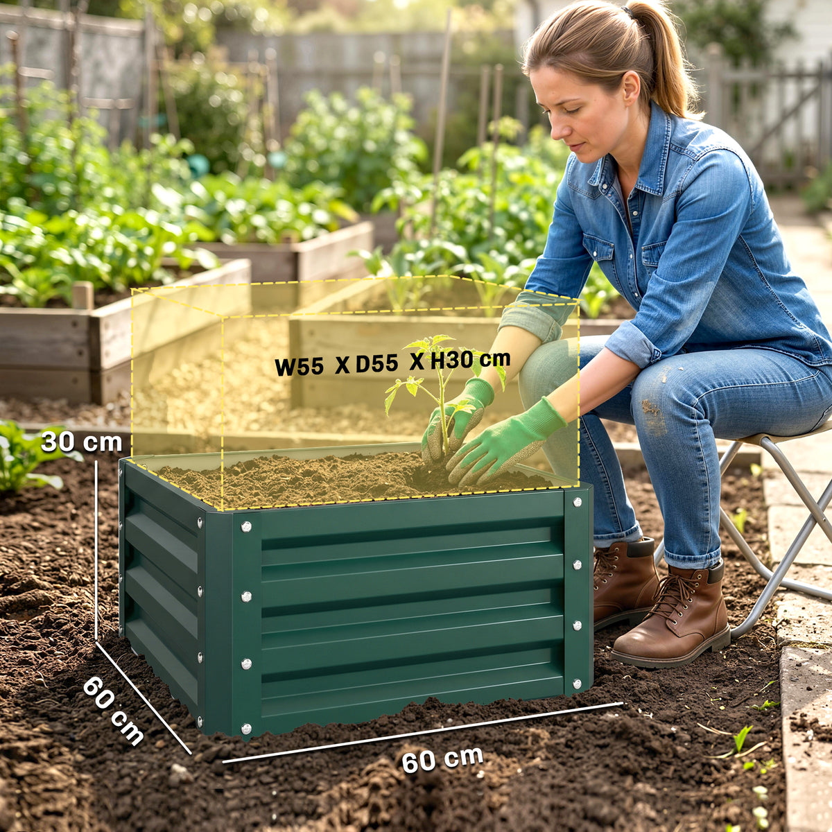 Outsunny Set of Two 60 x 60cm Steel Planter Boxes - Green
