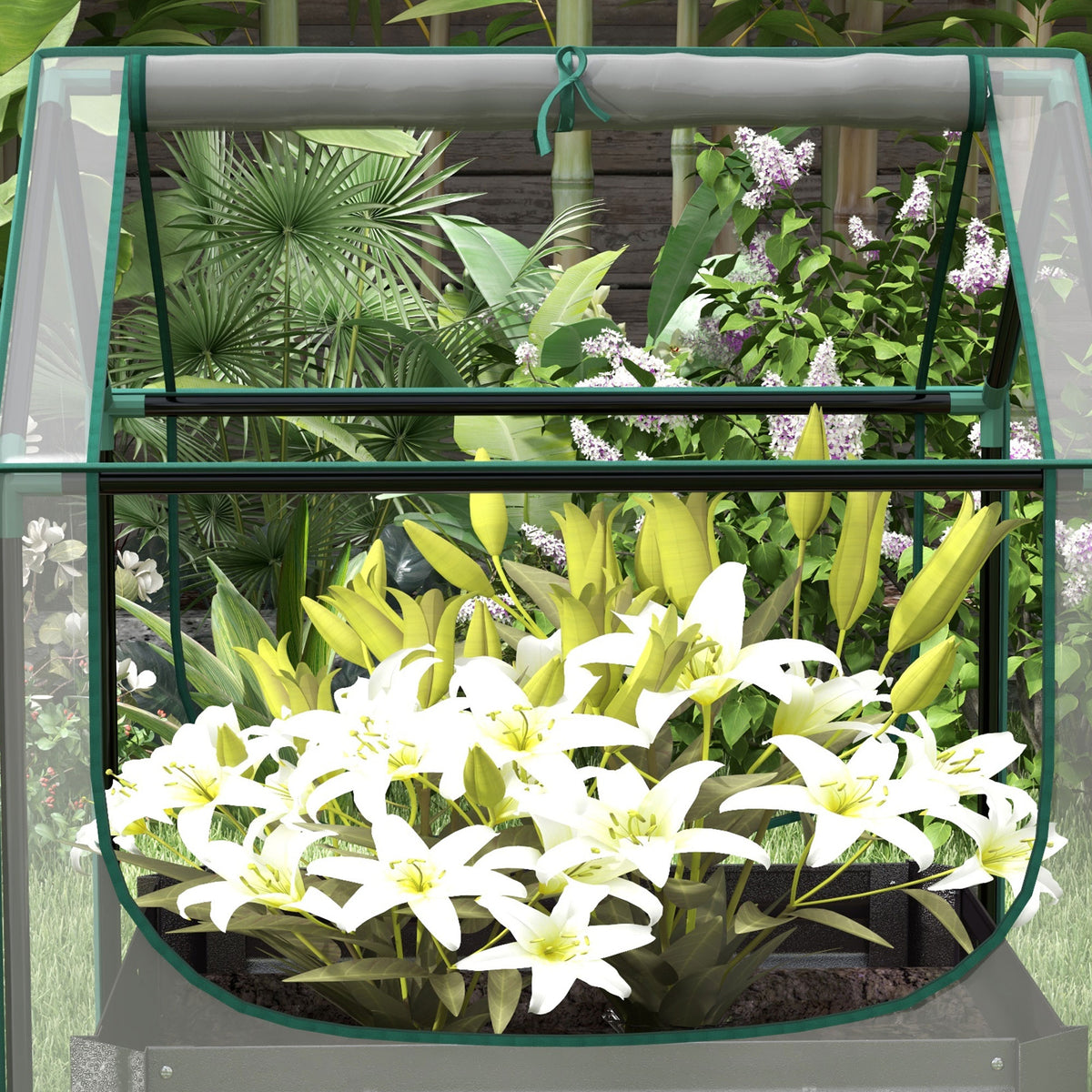 Outsunny 61 x 61cm Garden Planter Bed, with Cover - Grey