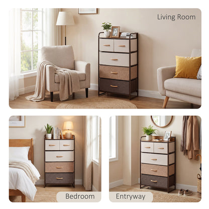 HOMCOM 5-Drawer Dresser Tower 3-Tier Storage Organizer with Steel Frame Wooden Top for Bedroom Hallway Closets