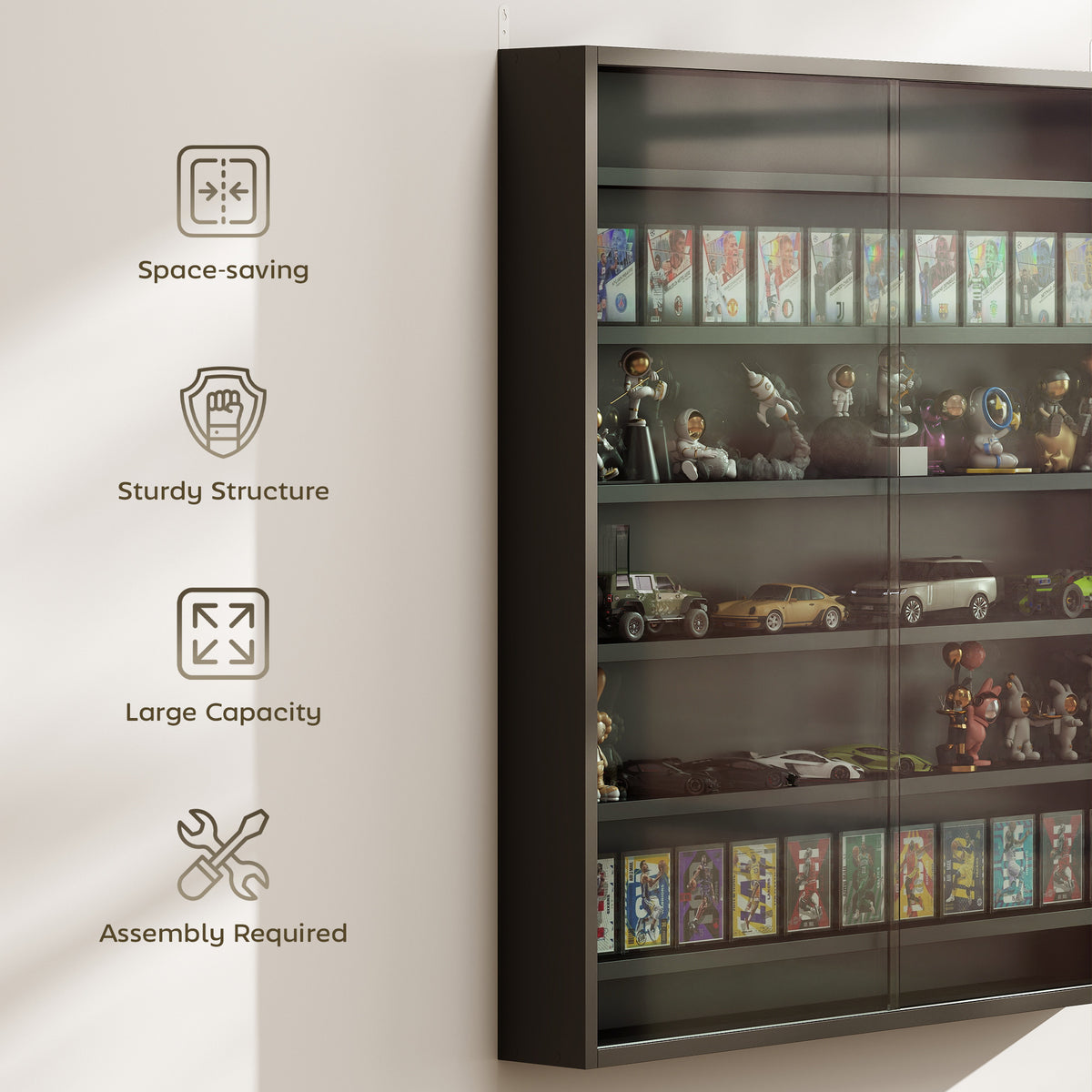 HOMCOM Six Shelf Display Cabinet, with Glass Doors - Black