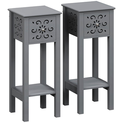 HOMCOM Set of Two Elegant Floral Cut-Out Side Tables - Grey