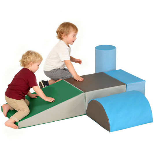 HOMCOM 5 Piece Kids Soft Play Set, Climb and Crawl Activity Toys Set for Baby Toddler, Soft Foam Blocks Indoor Play Equipment Learning Toys Blue