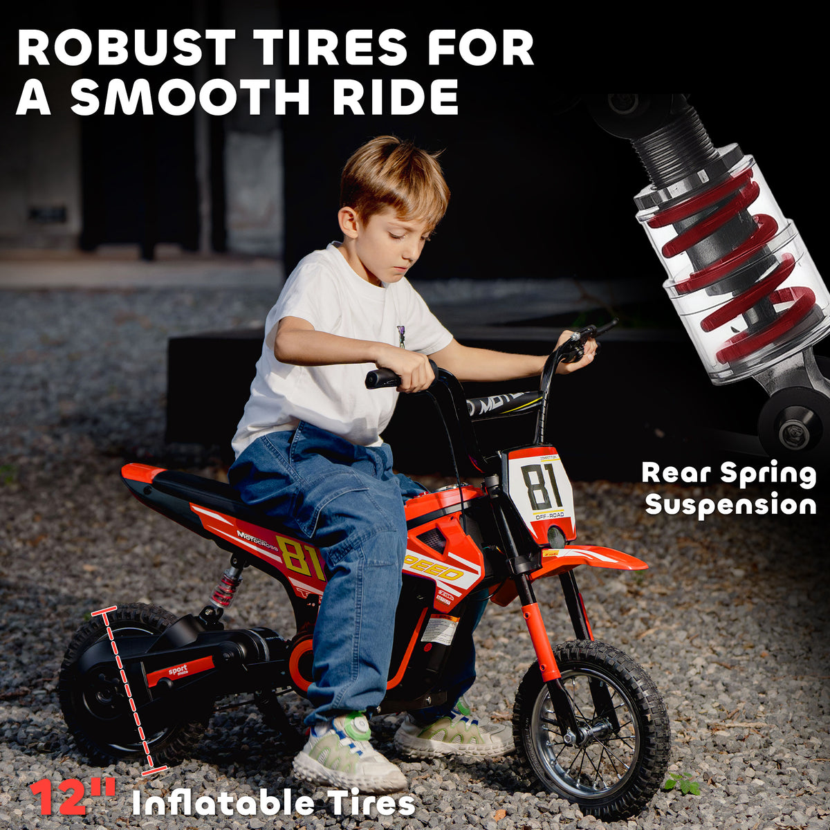 AIYAPLAY Kids Electric Motorbike 3 Gearboxes Speed Ride on Motorcycle with 41min Ranges - Red