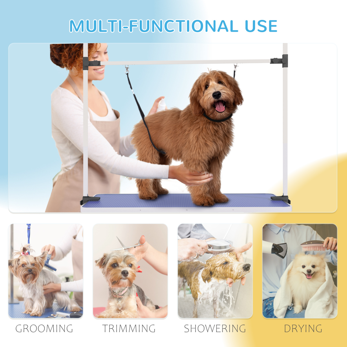 Metal Adjustable Dog Grooming Table Rubber Top 2 Safety Slings Mesh  Pawhut