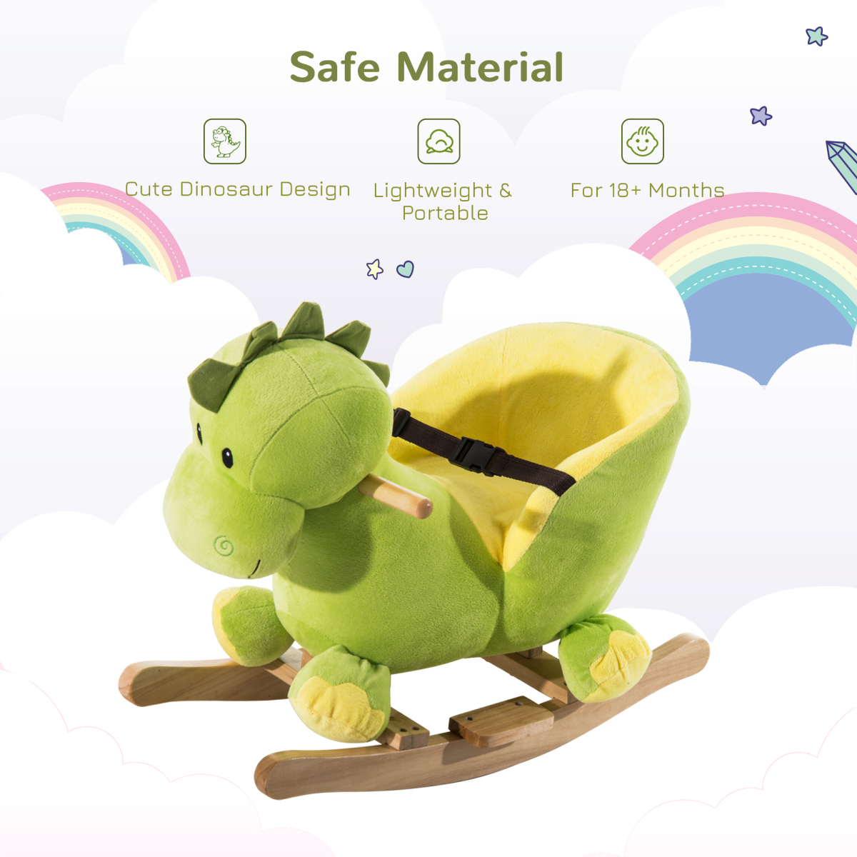 Kids Rocking Horse, Ride-On Horse Toy w/ 32 Songs, for Ages 18+ Months - Green