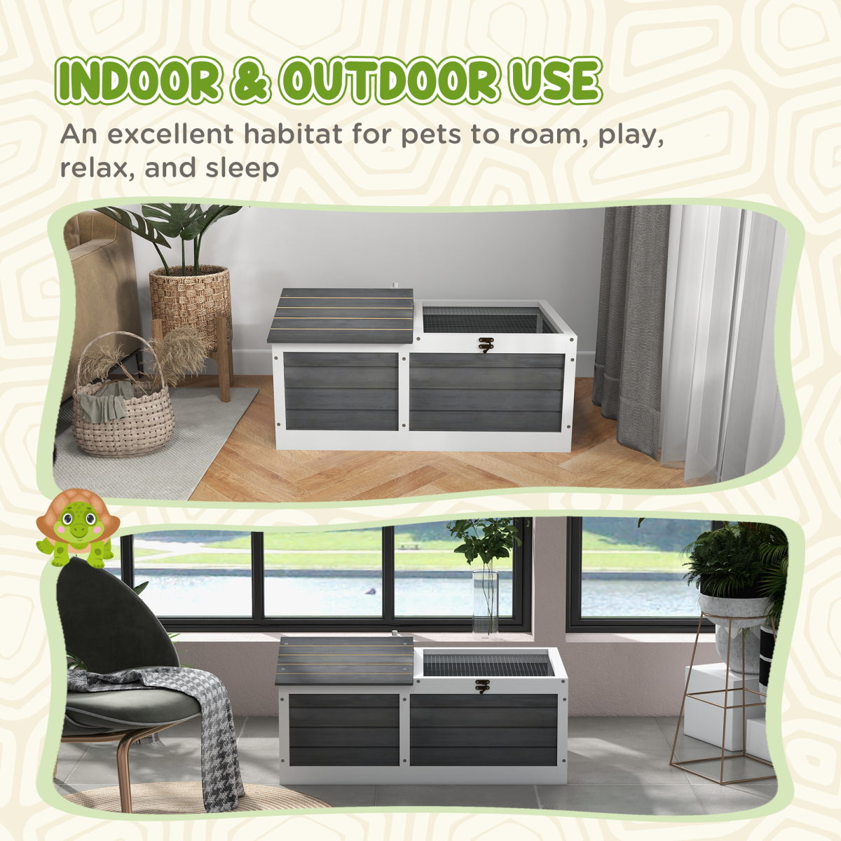Tortoise House with Openable Top, Tray, for Indoor and Outdoor use - Grey