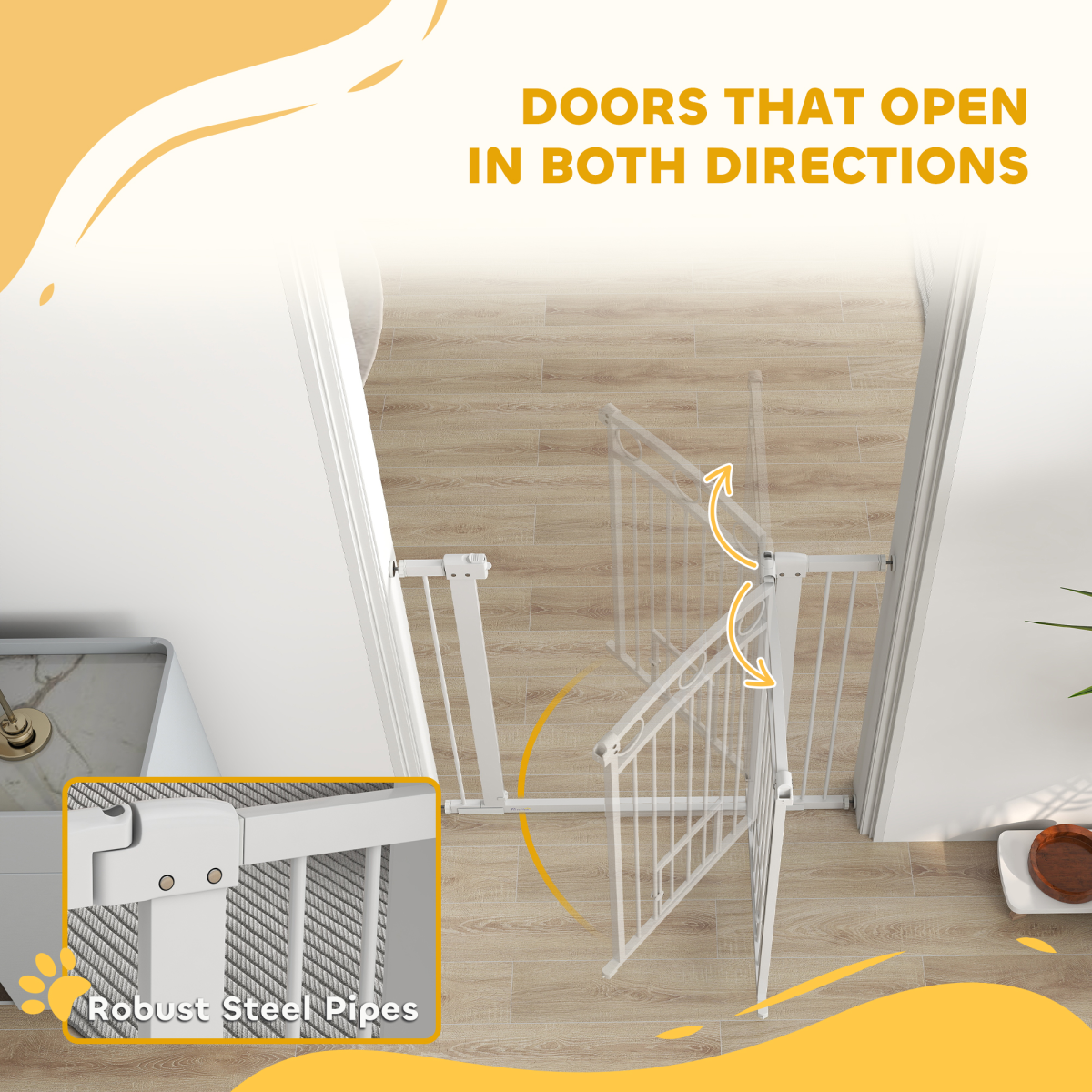 PawHut Stair Gate with Cat Door, Adjustable Width, 76-104cm and 106cm Tall
