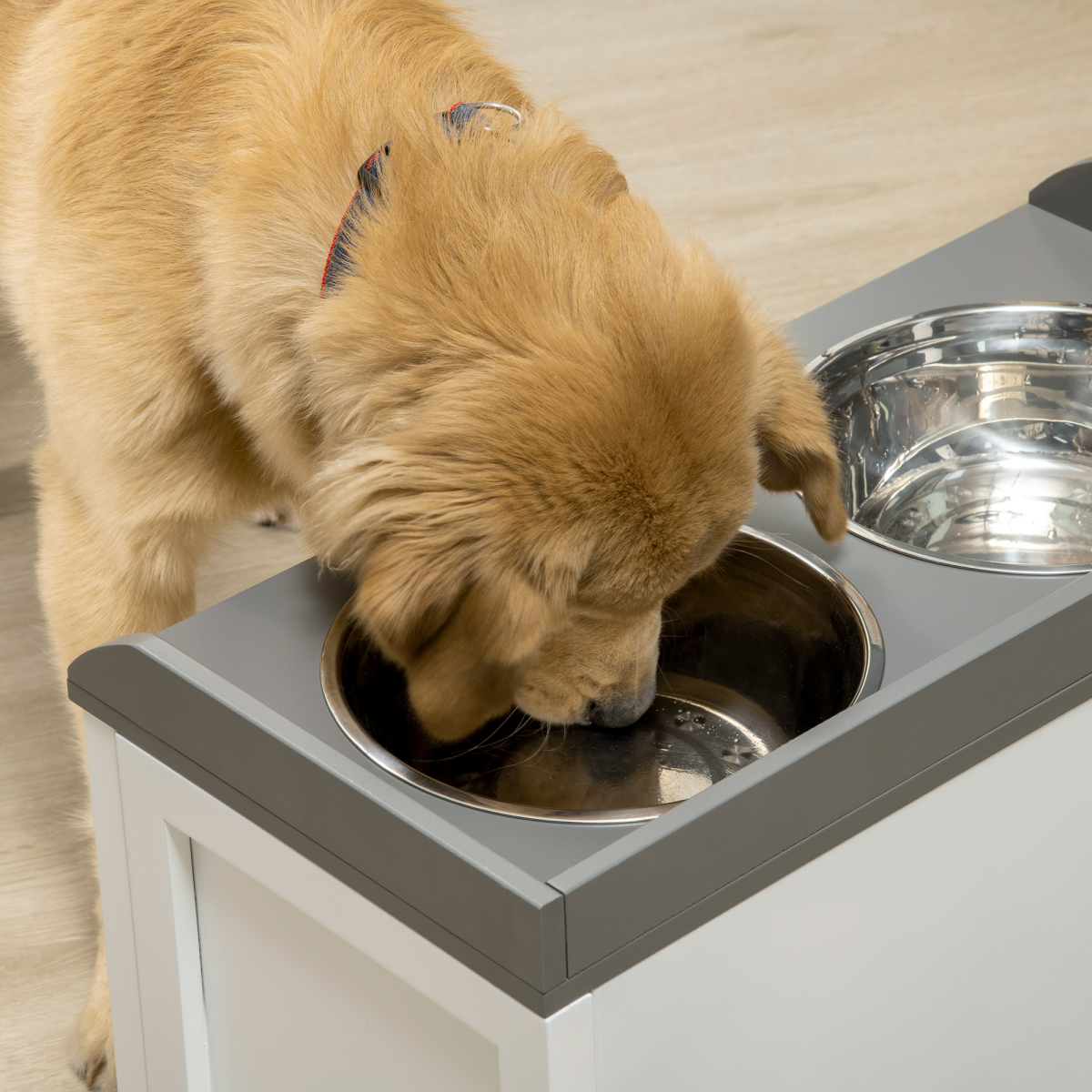 Elevated Dog Bowls w/ 21L Storage Drawer for Large Dogs and Cats - White