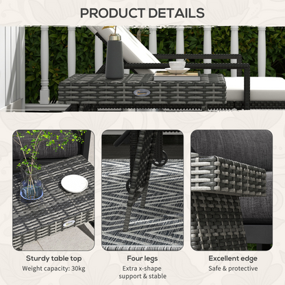 Outsunny Foldable Outdoor Coffee Table, Metal Frame Rattan Side Table, Grey