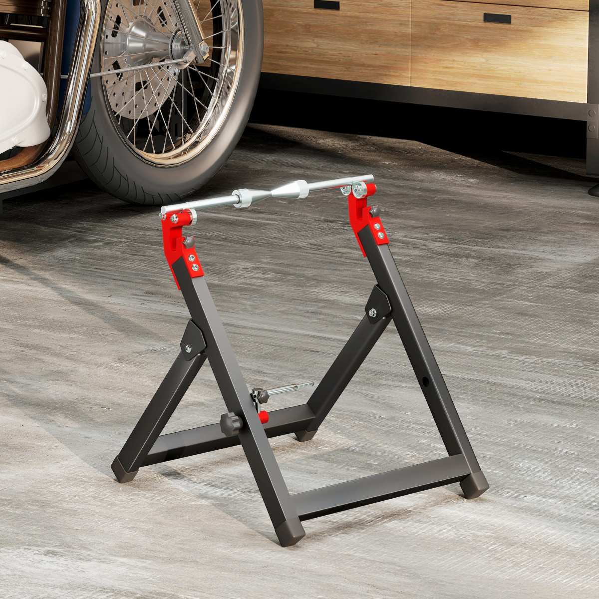 HOMCOM Steel Motorcycle Wheel Balancer Truing Stand with Spoke Wrench, Black