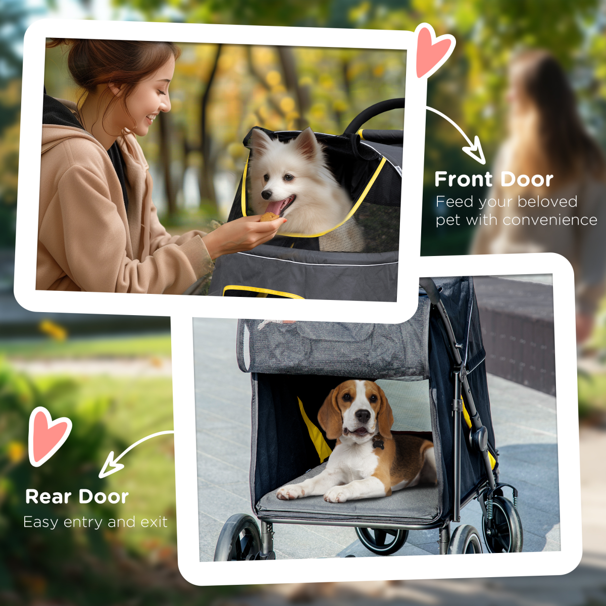PawHut Foldable Dog Carriage w/ Universal Wheels, Shock Absorber - Grey