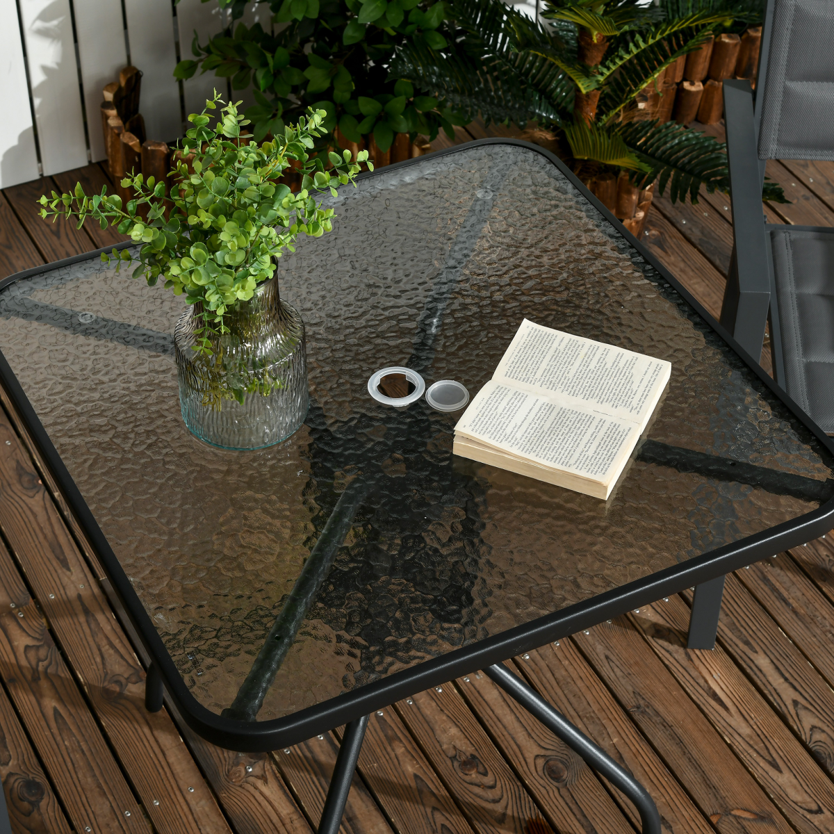 Square Patio Table, Tempered Glass Top Garden Dining Table 76 x 76cm Outsunny