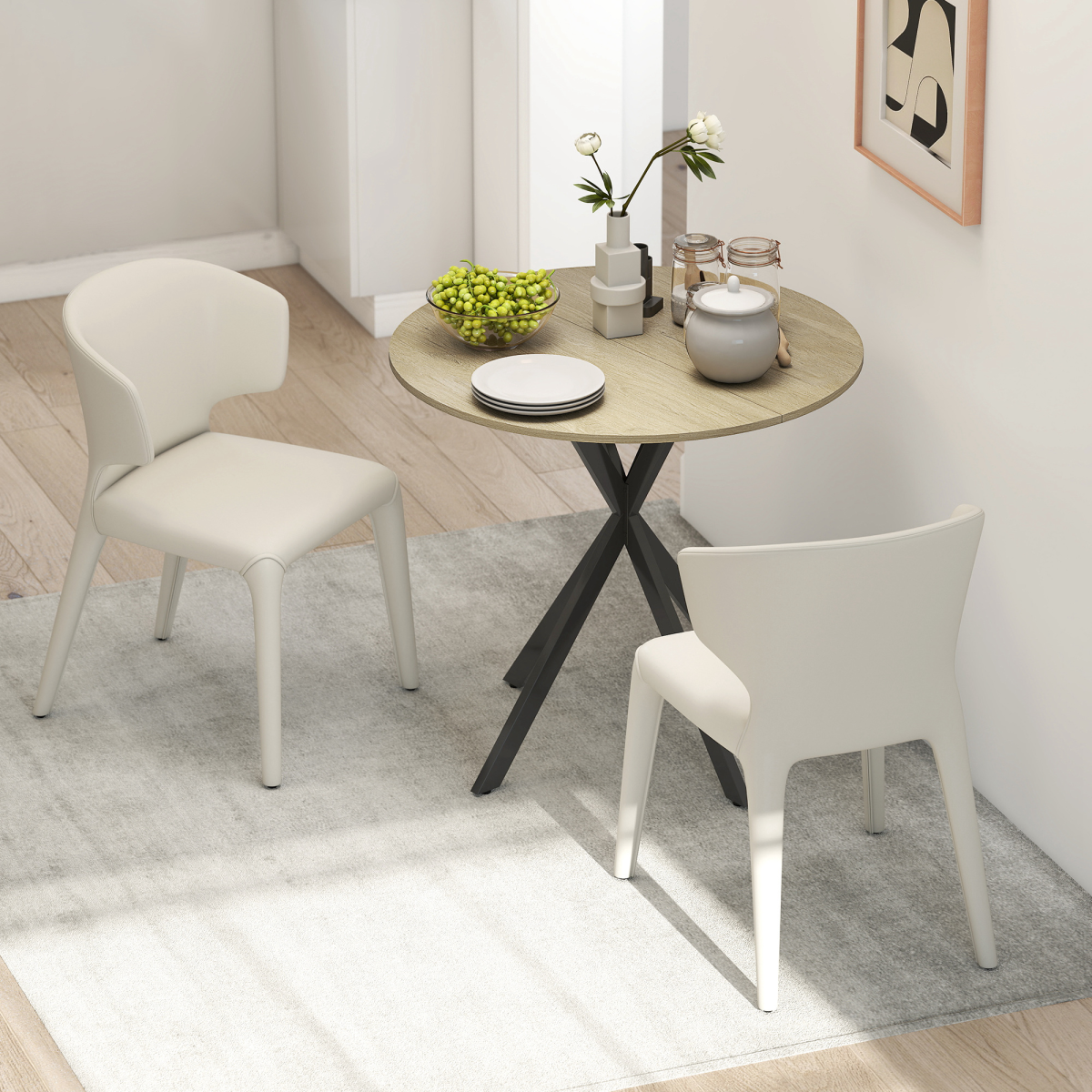 HOMCOM 80cm Round Dining Table, Industrial Kitchen Table with Steel Legs