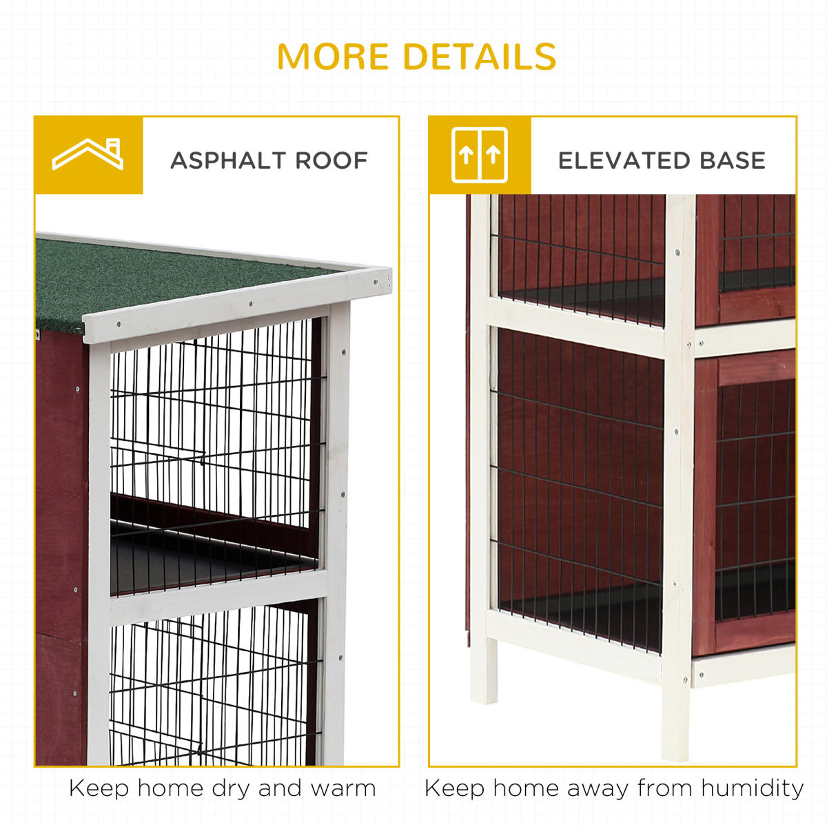 Two-Tier Elevated Wooden Rabbit Hutch Bunny Cage for Small Pet Animals w/ Tray