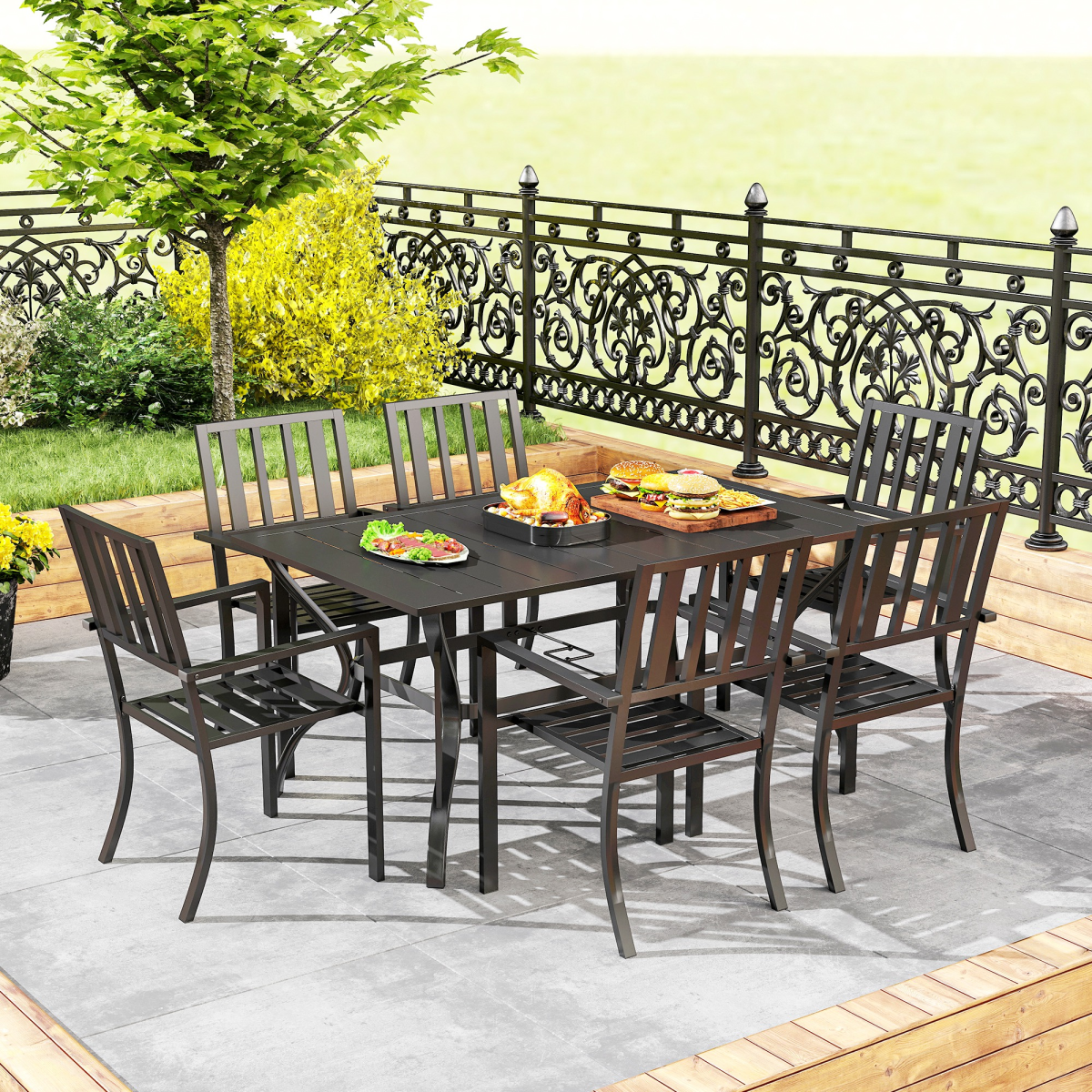 Outsunny 7 Pieces Patio Dining Set with Umbrella Hole, for Poolside, Garden