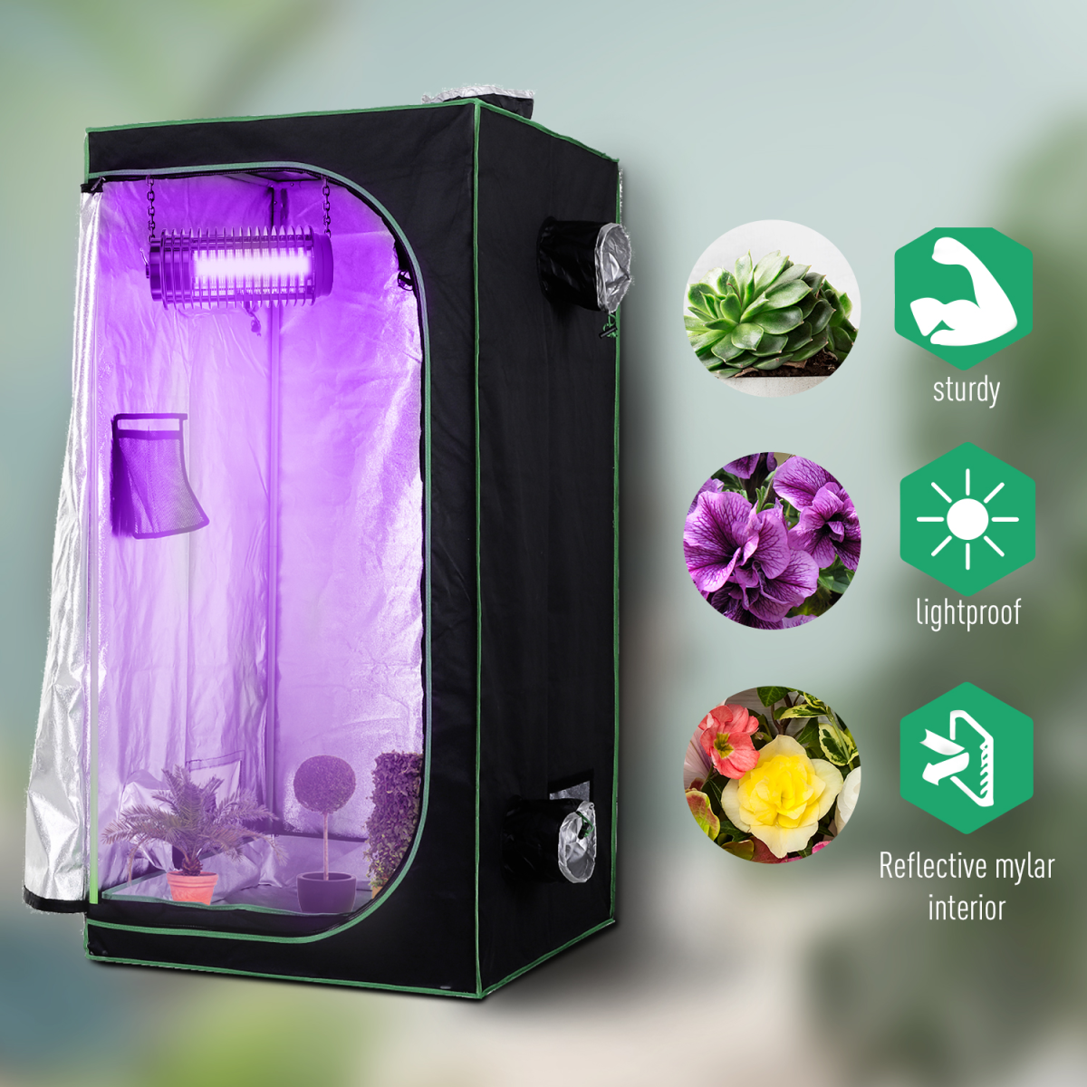 Outsunny Mylar Hydroponic Grow Tent w/ Floor Tray for Indoor Plant 80x80x160cm