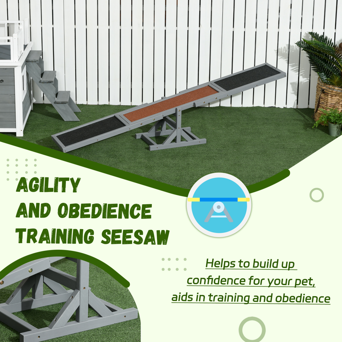 PawHut Wooden Pet Seesaw for Big Dogs with Anti-Slip Surface, 180 x 30 x 30cm