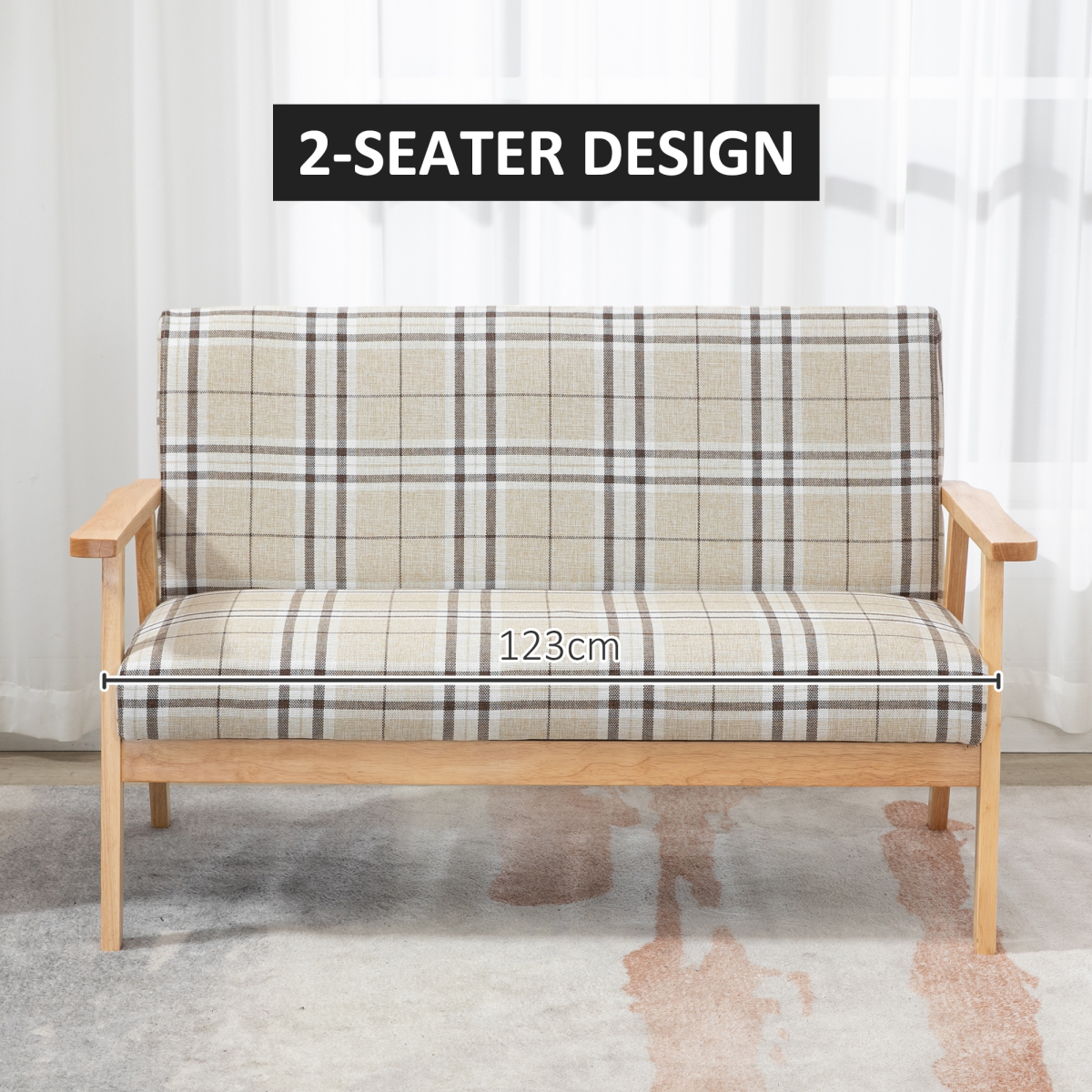 2 Seater Sofa with Rubber Wood Frame Linen Fabric Love Seat Small Couch