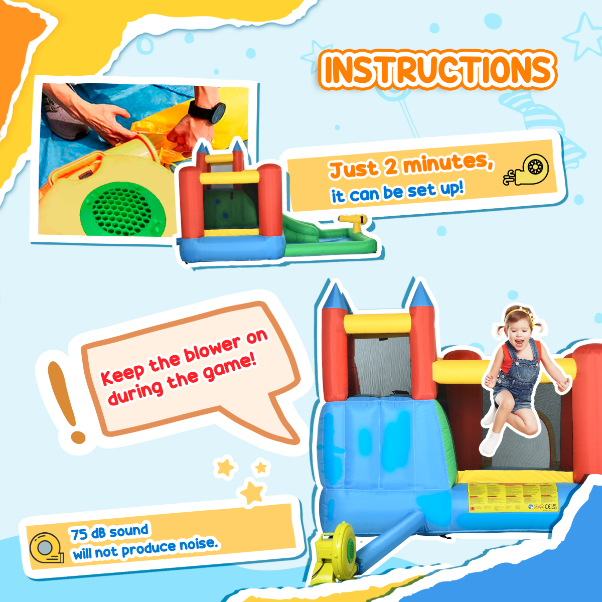 Kids Bouncy Castle w/ Slide Water Pool Climbing Wall & Trampoline