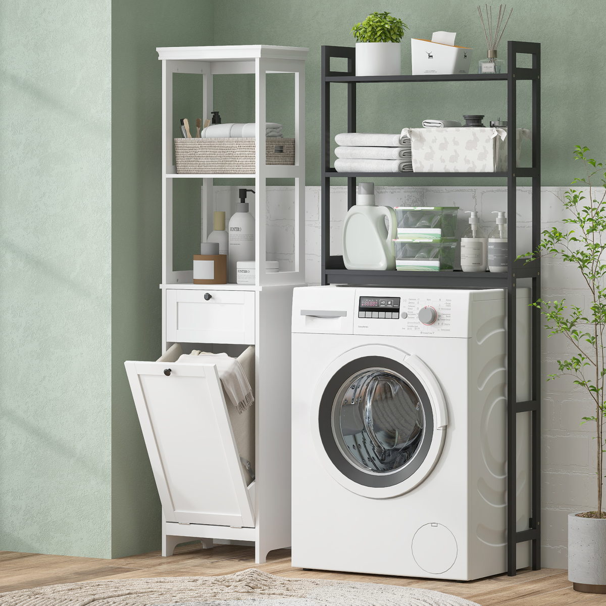 HOMCOM Slim Bathroom Storage Unit with Tilt-Out Laundry Cabinet Drawer White