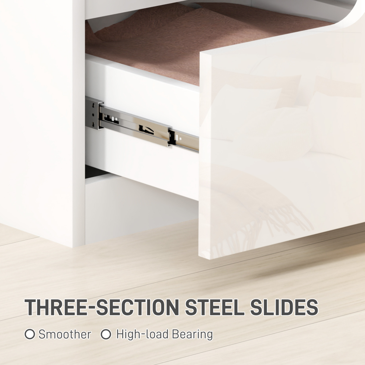 HOMCOM Modern Bedside Table with 2 Drawers for Bedroom, Living Room, White