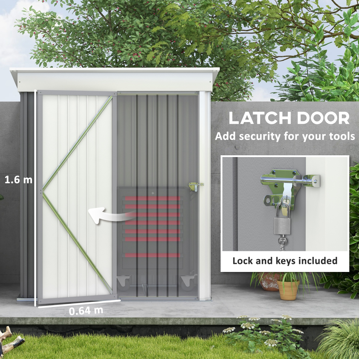 Small Garden Shed, Steel Lean-to Shed for Bike with Adjustable Shelf, Lock, 5x3