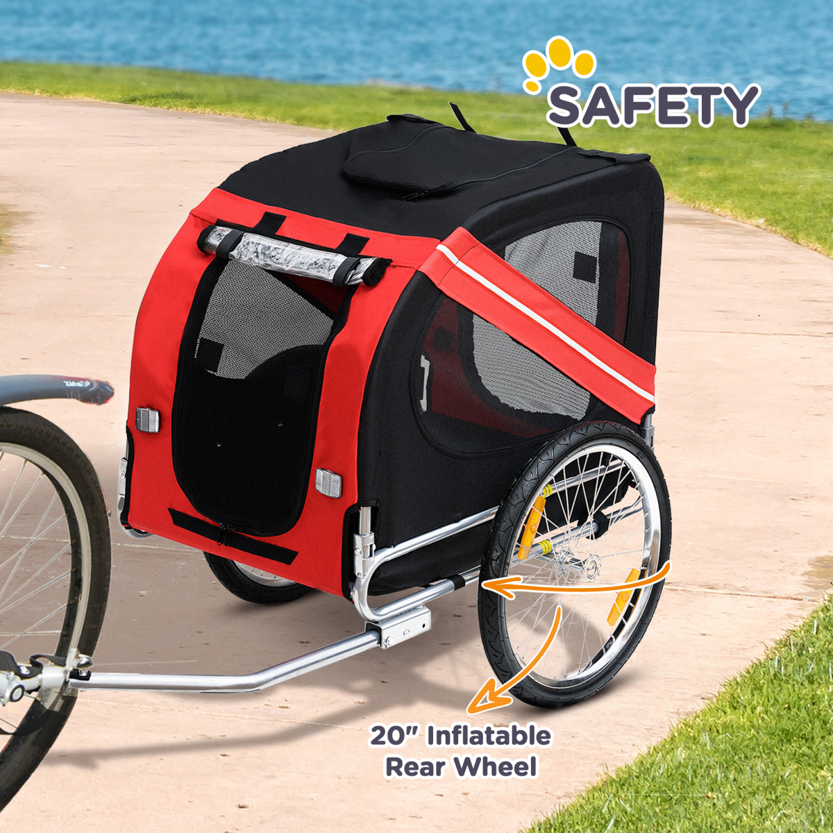 Pet Bicycle Trailer Dog Cat Bike Carrier Water Resistant W/ Hitch Coupler Red