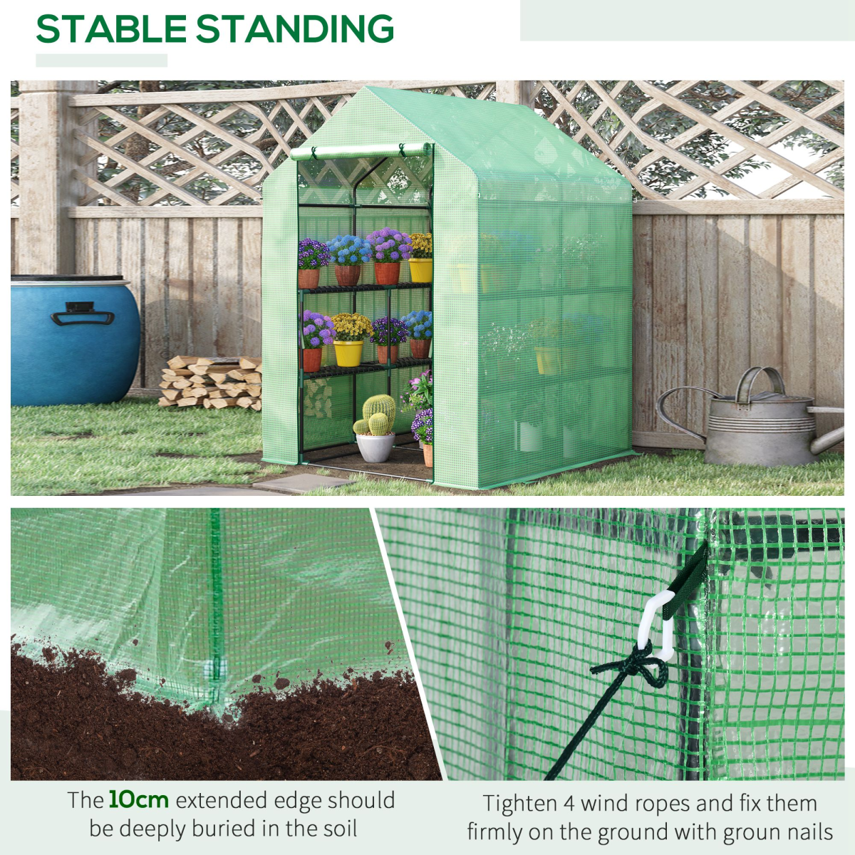 Walk in Garden Greenhouse Outdoor Grow House Shelves, 143x138x190cm Outsunny