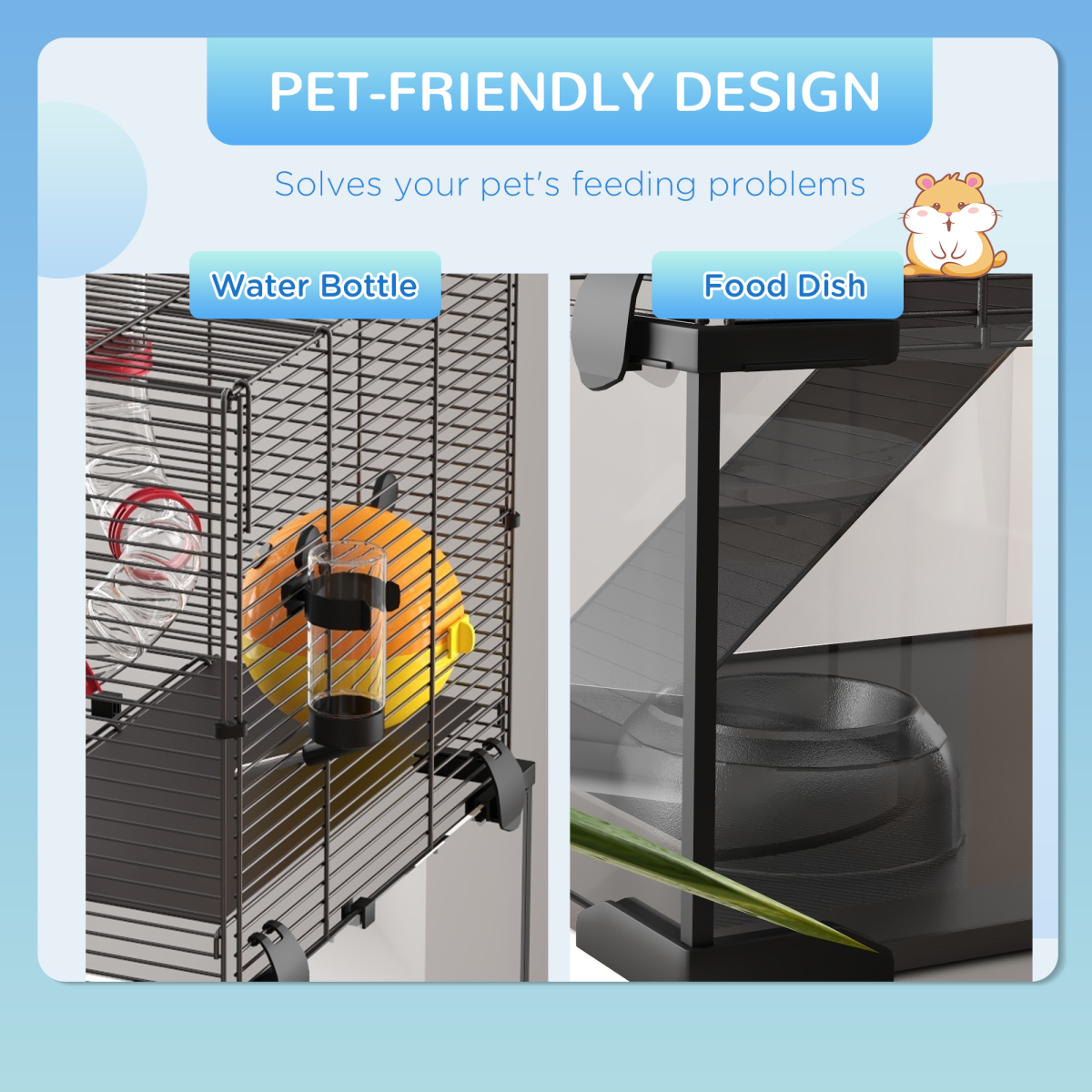 PawHut Hamster Cage w/ Tubes, Ramps, Platforms, Hut, 60 x 40 x 57cm