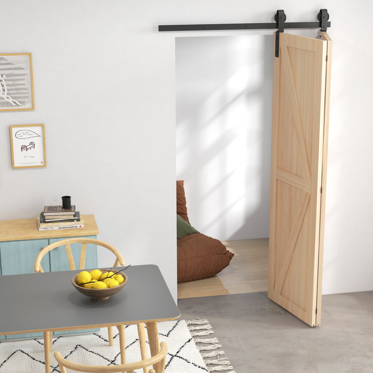 HOMCOM 4FT/122CM Bi-Folding Sliding Barn Door Hardware Kit Sliding Door Kit