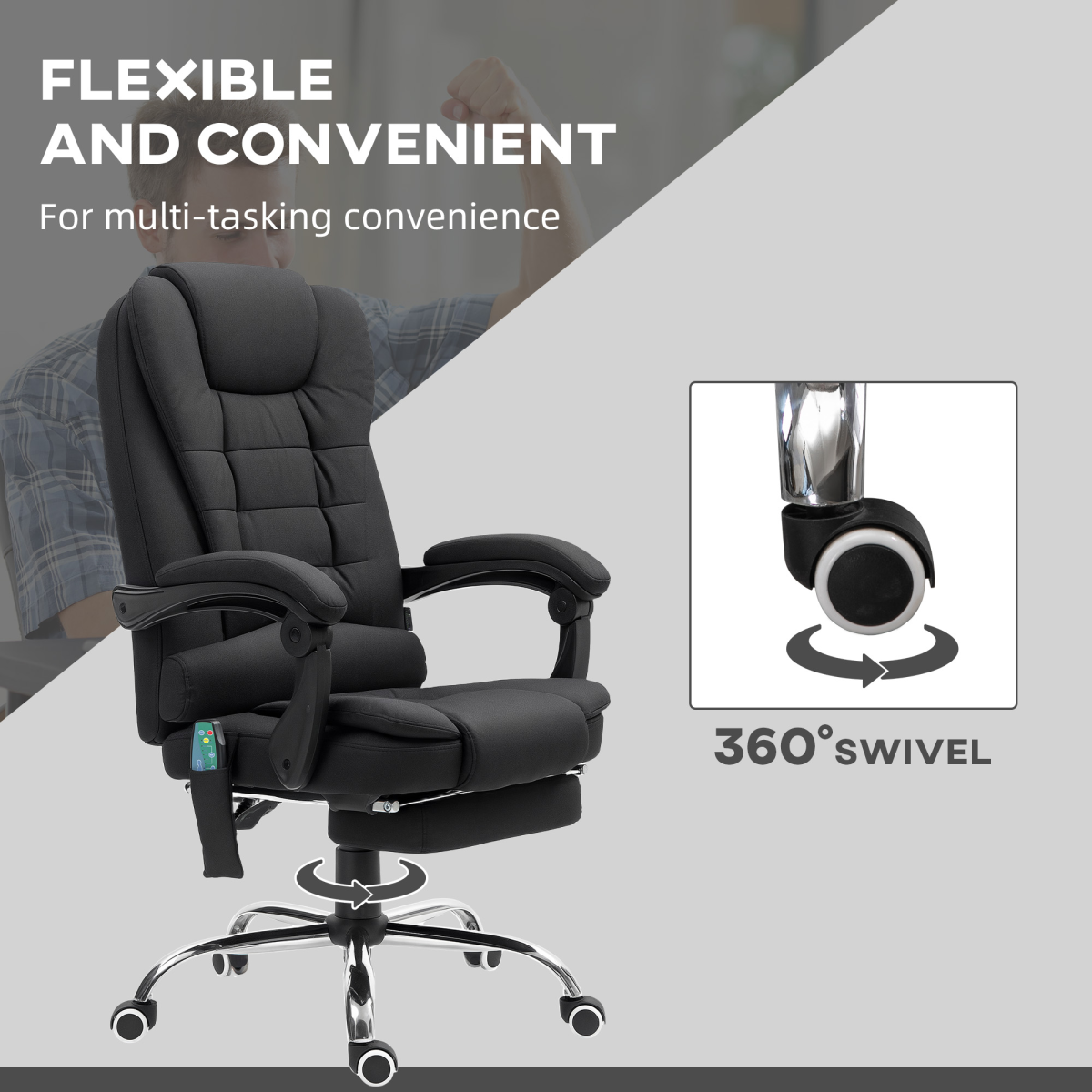 Vinsetto Ergonomic Heated 6 Points Vibration Massage Office Chair Black