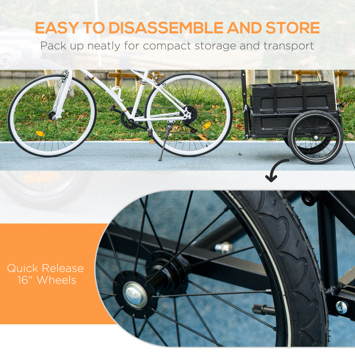 HOMCOM Bicycle Trailer with Foldable Storage Box and Pneumatic Tyres, Black