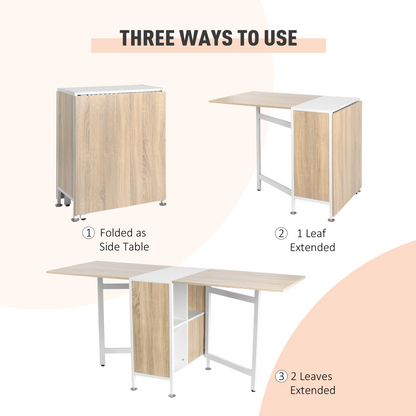 HOMCOM Folding Table Computer Desk with Storage Shelves Oak, White Home Office