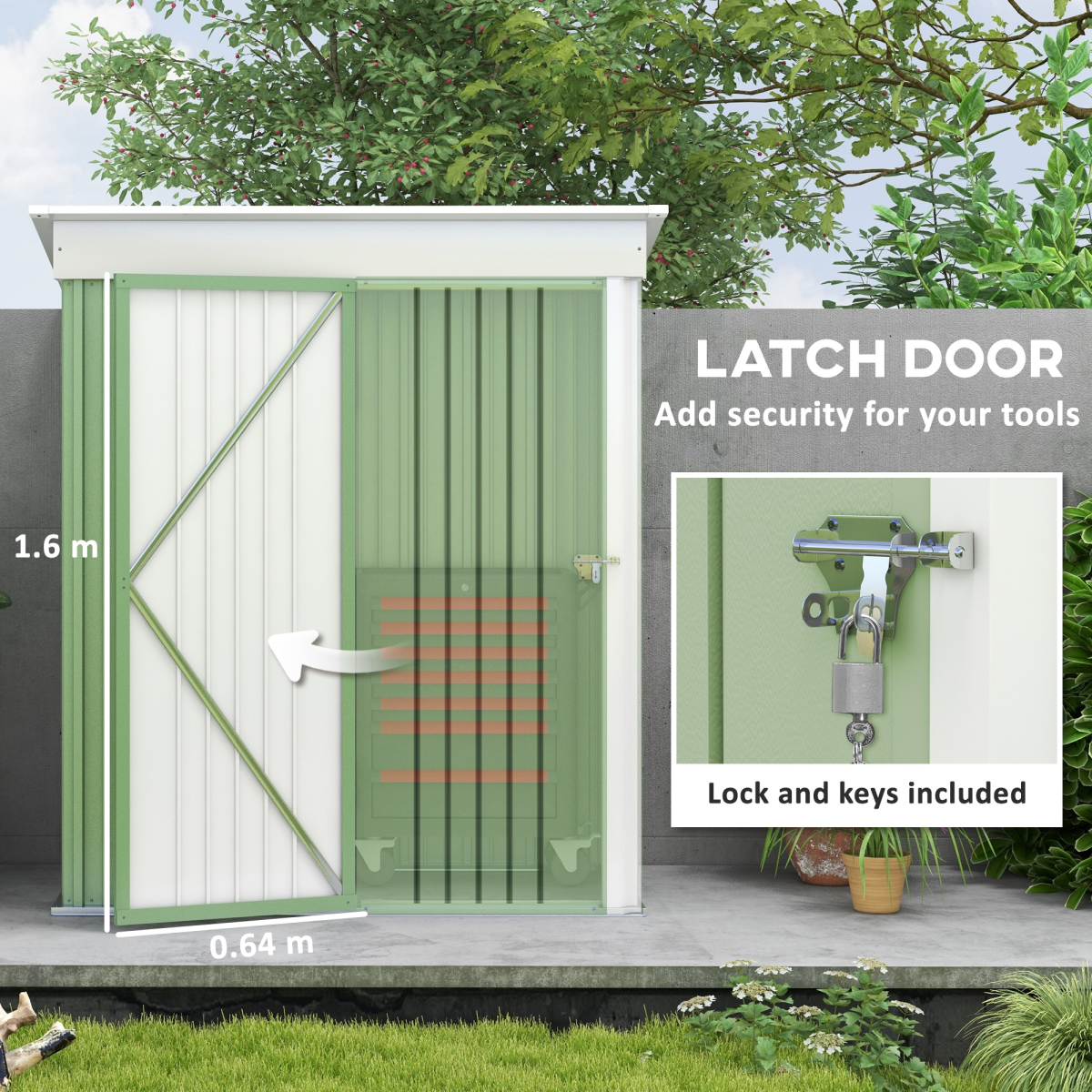 Outsunny Steel Garden Shed, Small  Lean-to Shed for Bike Tool, 5x3 ft, Green