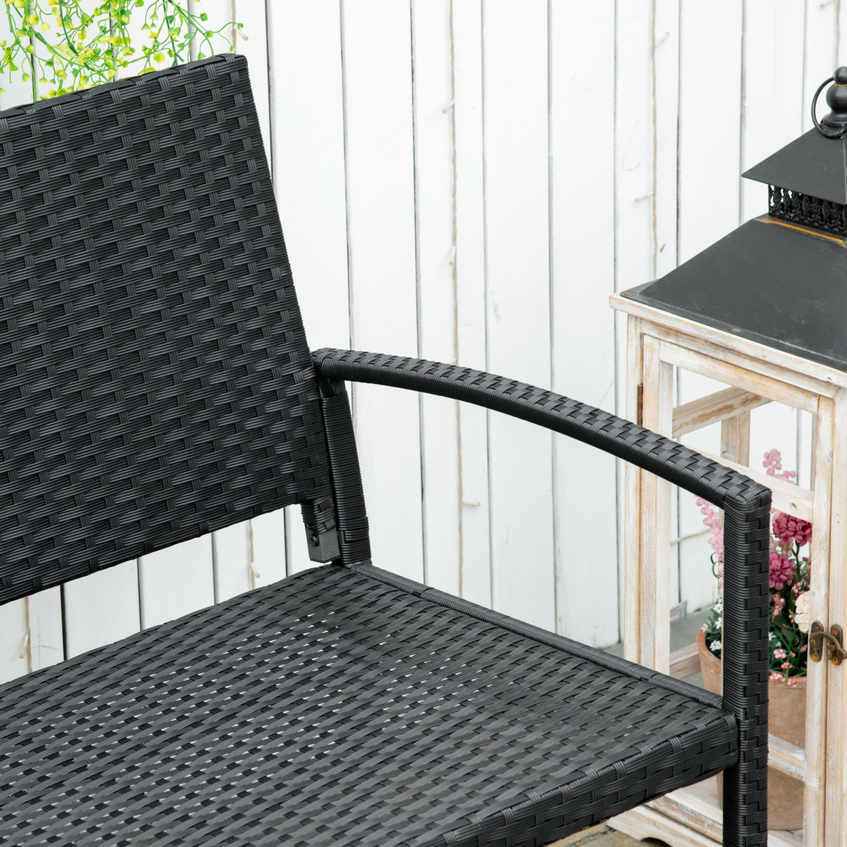 Outsunny Patio Rattan 2 Seater Garden Bench Love Seater Garden Armchair Black