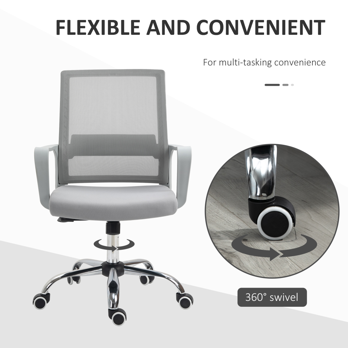 Ergonomic Office Chair Adjustable Height Mesh Chair with Swivel Wheels Grey