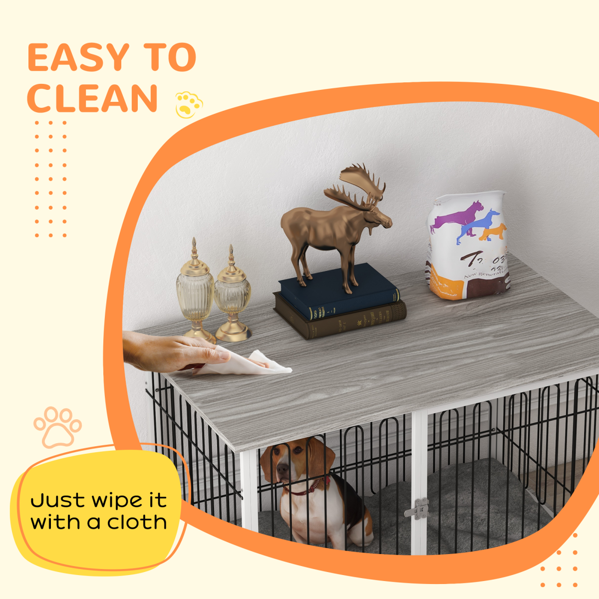 PawHut Dog Crate Furniture End Table with Soft Washable Cushion, Lockable Door