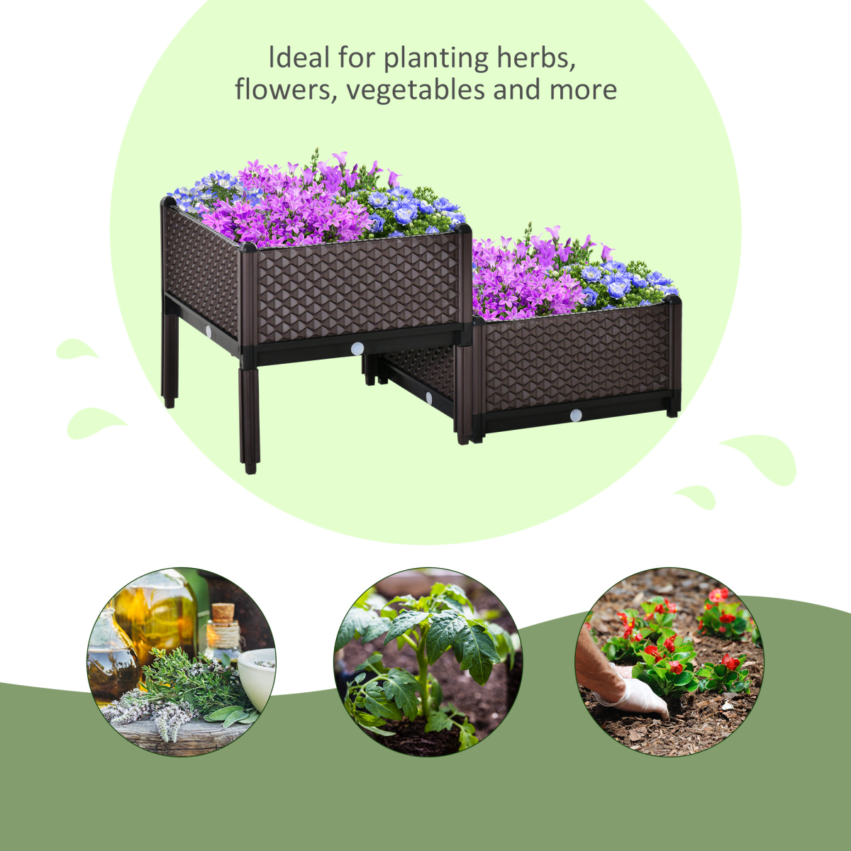 2-Piece Raised Garden Bed Planter Box for Flowers, Vegetables, Herbs