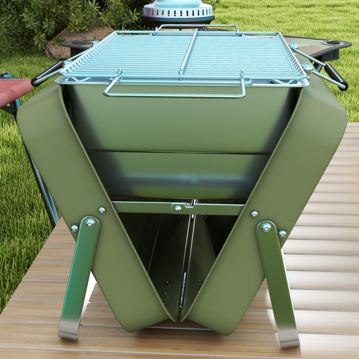 Outsunny Portable BBQ Grill with Suitcase Design for Camping Picnic Party, Green