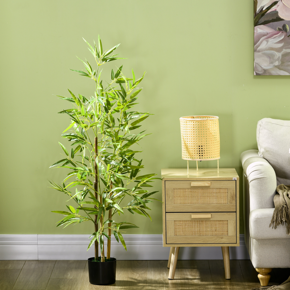 HOMCOM Artificial Plant Bamboo Artificial Tree Height 120 cm with Pot