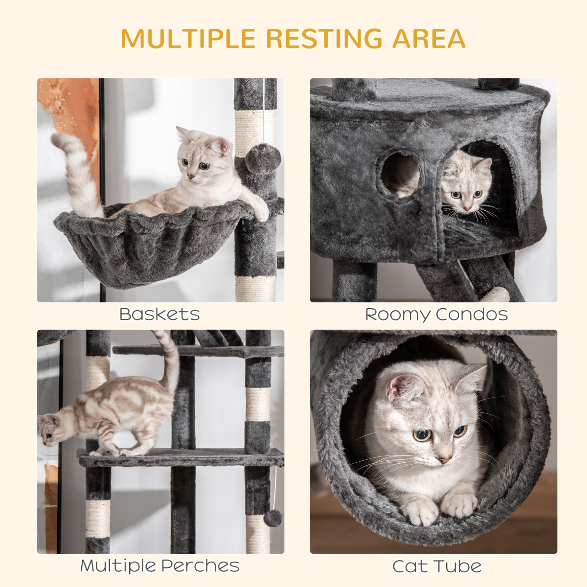 PawHut 240-260cm Floor to Ceiling Cat Tree with Scratching Posts - Dark Grey