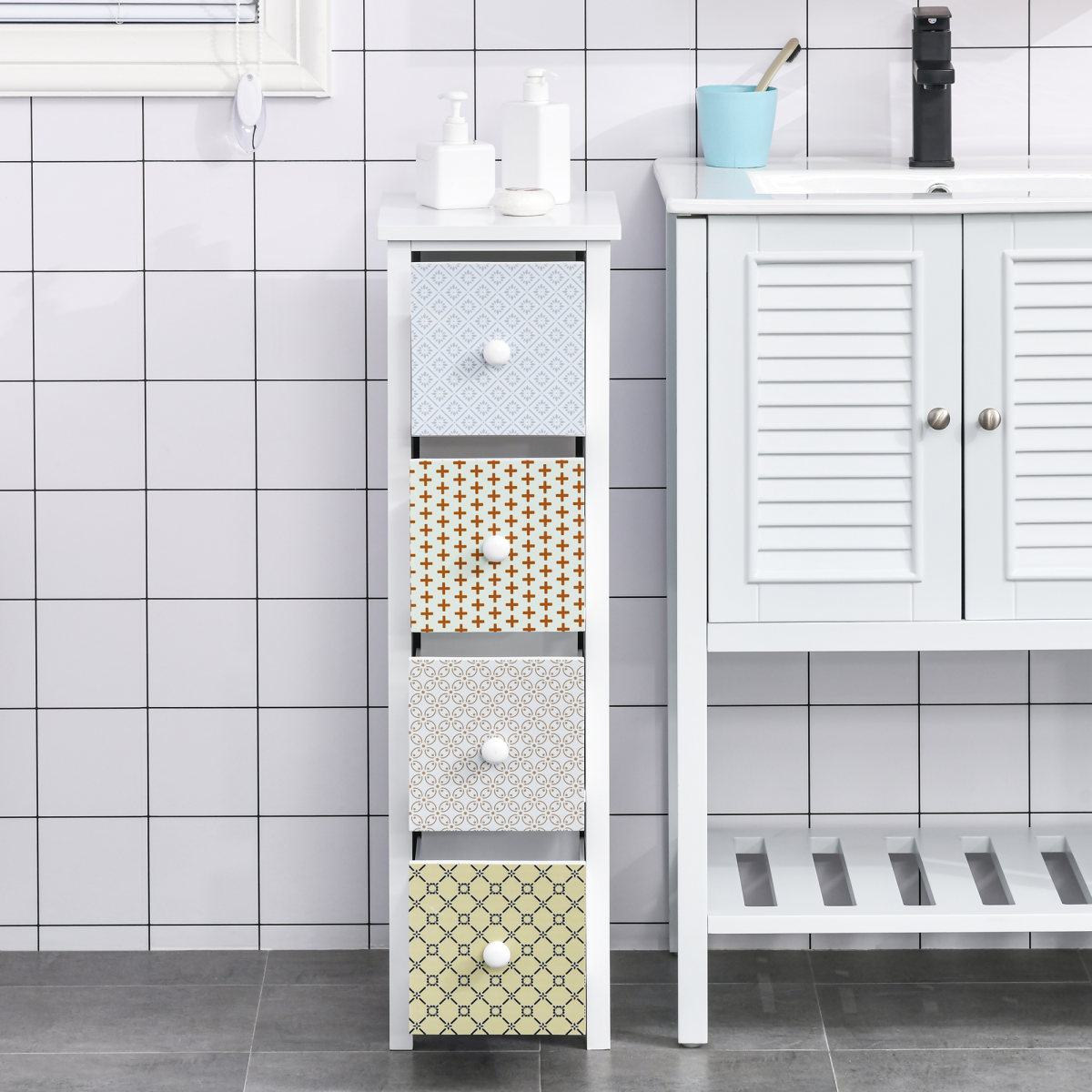 HOMCOM Drawer Cabinet, 4 Drawer Storage Organizer Unit Bathroom Bedroom