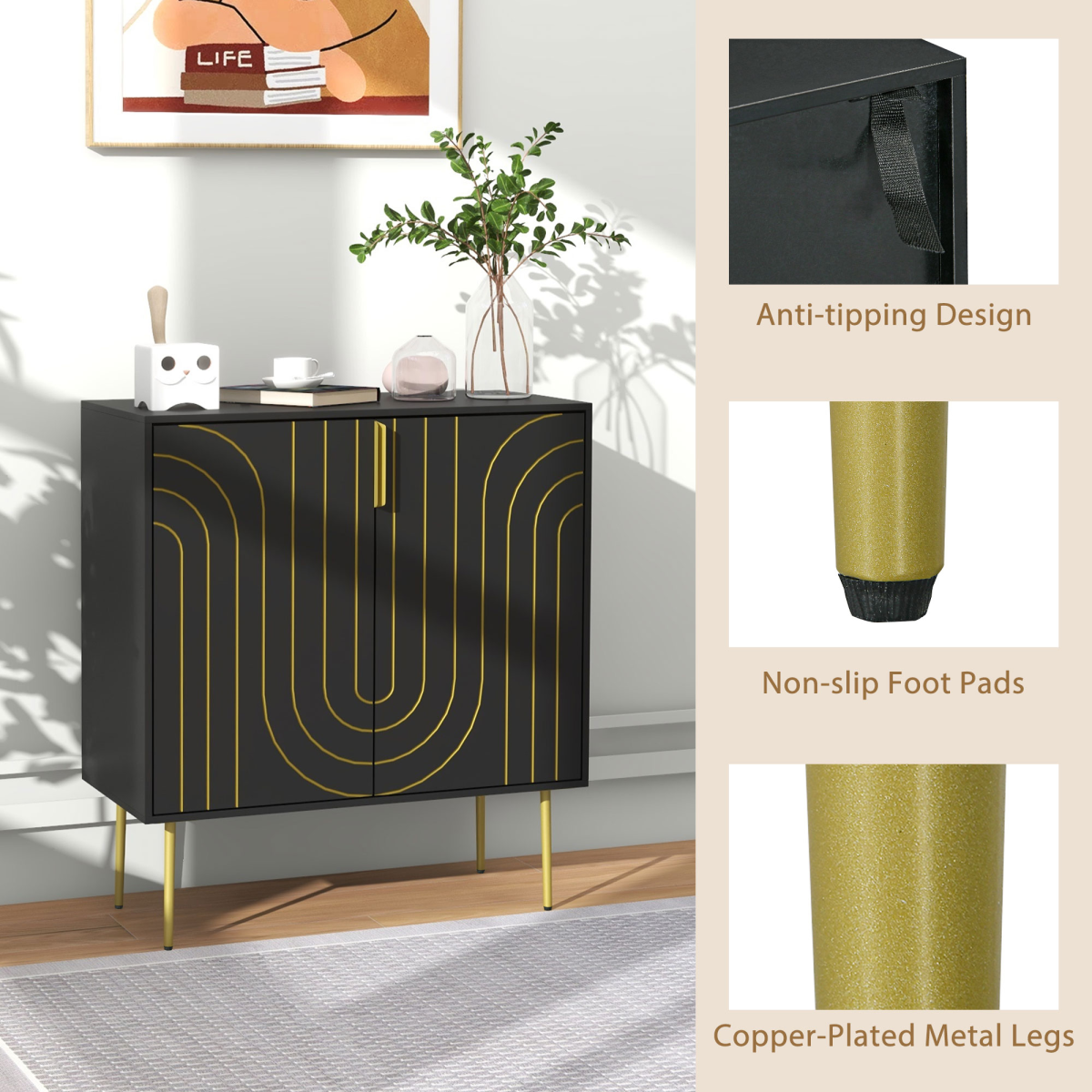 HOMCOM Freestanding Storage Cabinet with Adjustable Shelf for Living Room