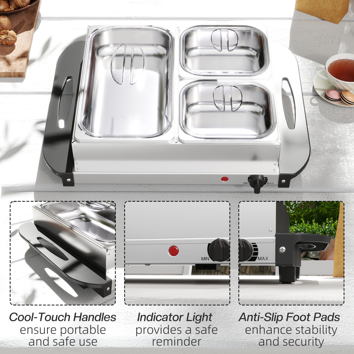 HOMCOM 6L Electric Food Warmer Buffet Server with Lids Cool Touch Handles