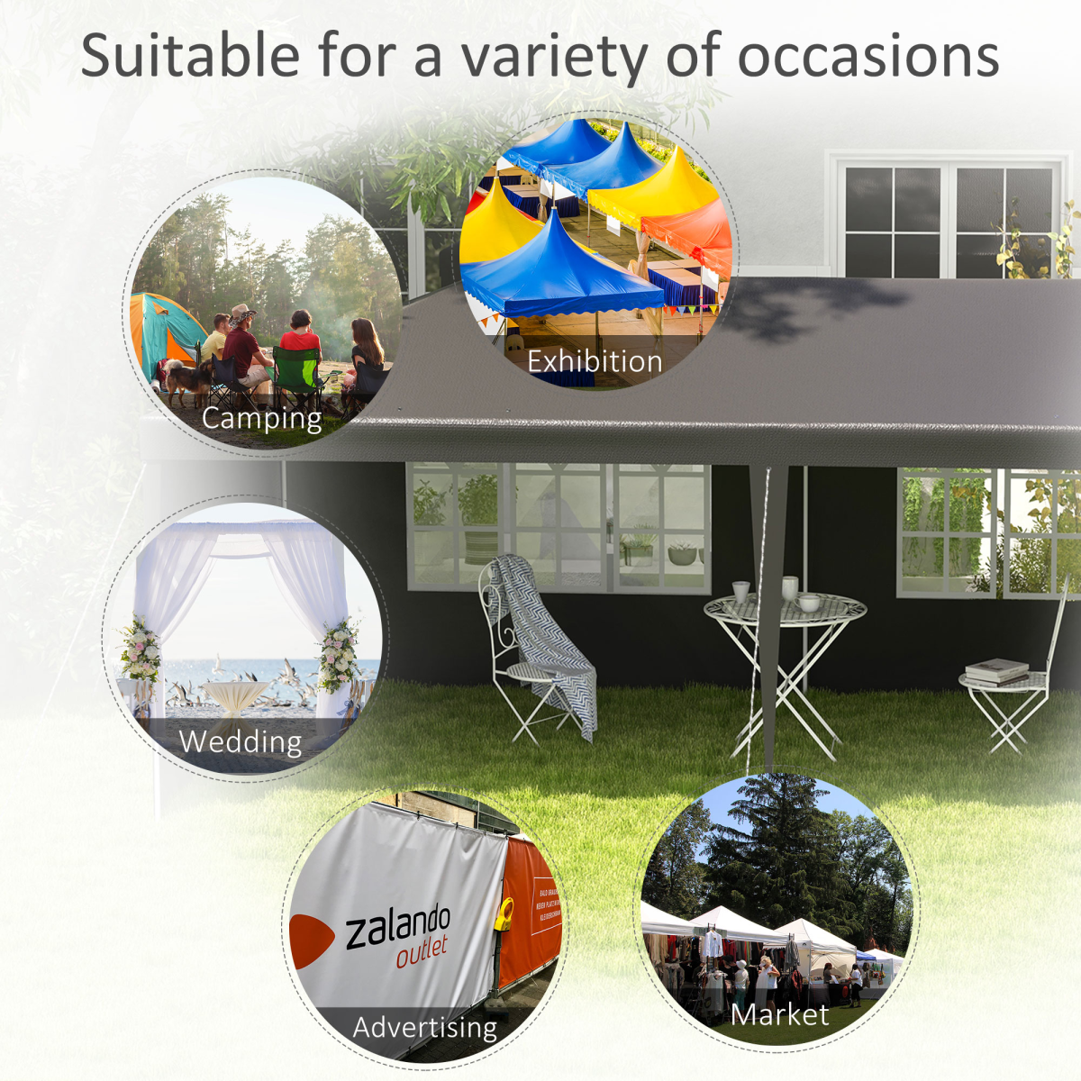 6m x 3m Garden Gazebo Marquee Canopy Party Tent Canopy Patio Dark Grey