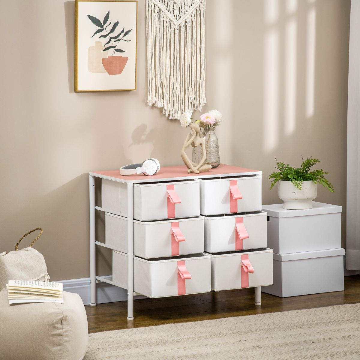 Chest of Drawers Cloth Organizer w/ 6 Fabric Drawer Metal Frame Nursery Room