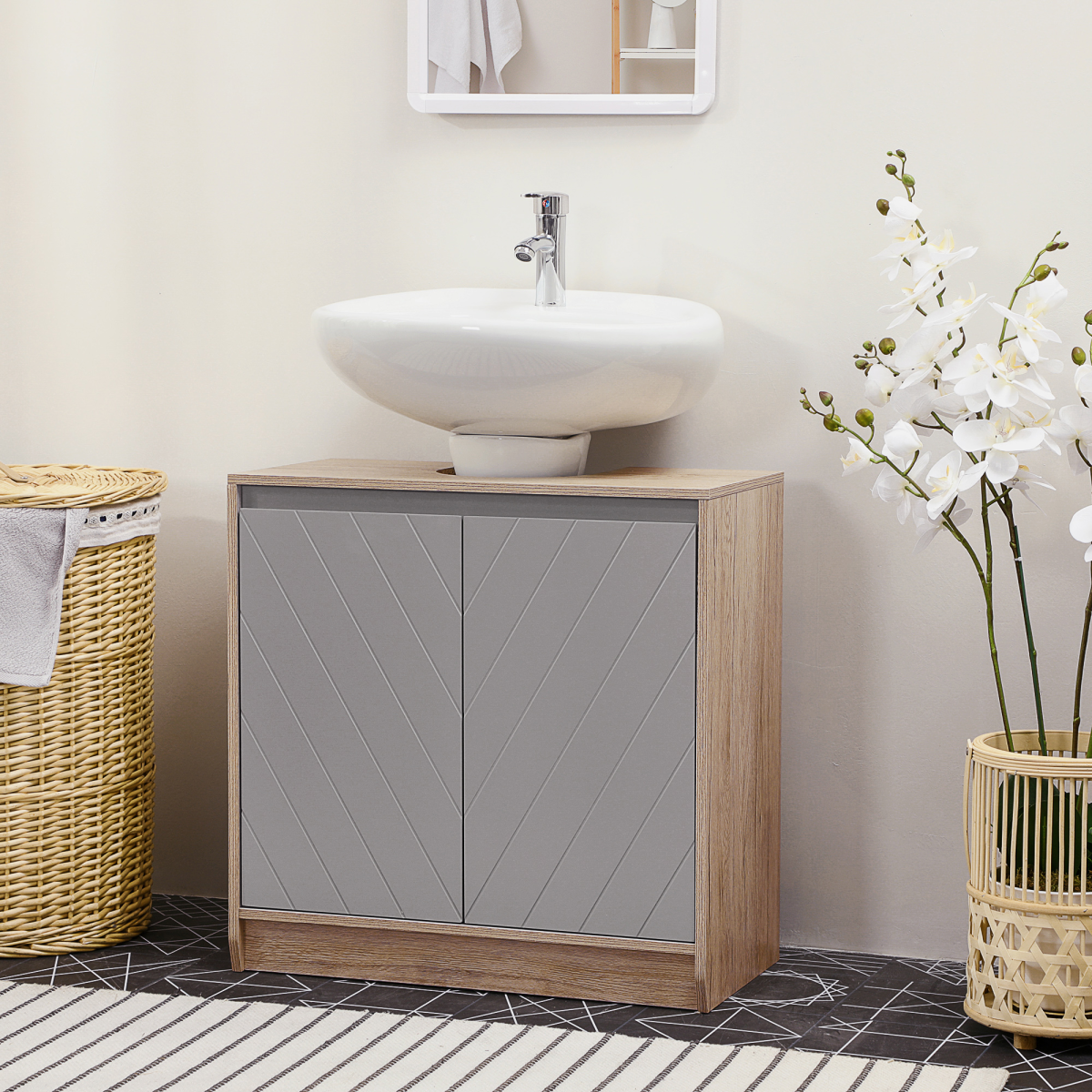 60x60cm Under-Sink Storage Cabinet w/ Adjustable Shelf 2 Doors Cabinet