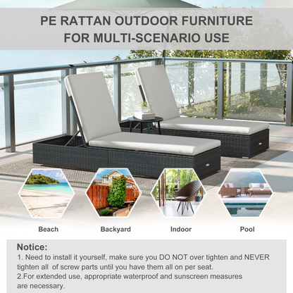 Outsunny Rattan Sun Loungers Set of 2, Recliner Chairs, Adjustable Back, Brown
